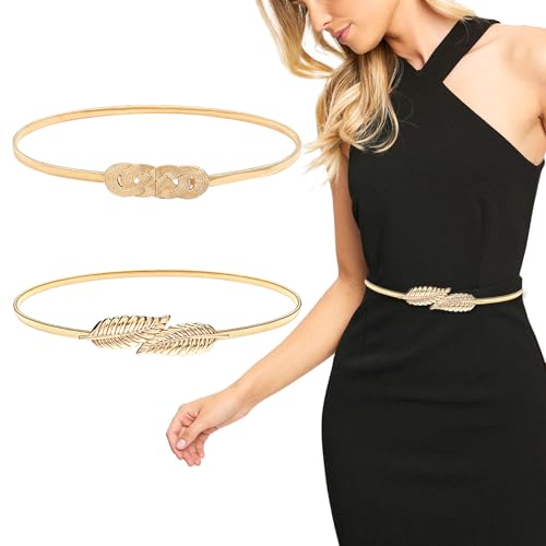 ZYKORT 2 Stück Gürtel Damen Gold, Metall Elastischer Taillengürtel Stretchgürtel, Schmaler Gürtel für Kleid, Anzug, Hemd ZYKORT 2 Stück Gürtel Damen Gold, Metall Elastischer Taillengürtel Stretchgürtel, Schmaler Gürtel für Kleid, Anzug, Hemd von ZYKORT