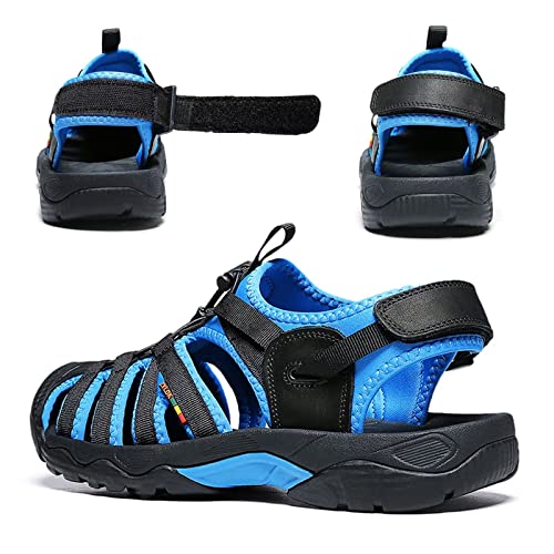 ZYLDK Herren Damen Leder Sandalen Strand Trekkingsandalen Outdoorsandalen Sommer Wandersandale Männer Atmungsaktive geschlossene Sandale Größe 38-46 Blau 38 EU von ZYLDK