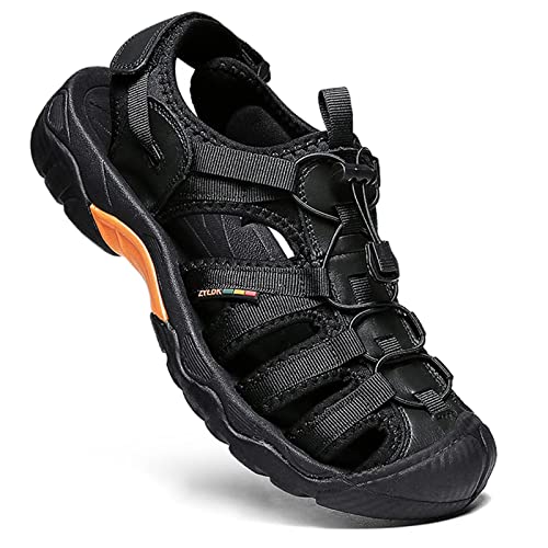 ZYLDK Herren Damen Leder Sandalen Strand Trekkingsandalen Outdoorsandalen Sommer Wandersandale Männer Atmungsaktive geschlossene Sandale Größe 38-46 Schwarz 41 EU von ZYLDK