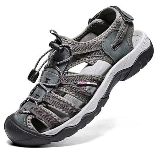 ZYLDK Damen Sandalen Leder Strand Trekkingsandalen Outdoorschuhe Sommer Freizeitschuhe Wanderschuhe Sport-Outdoor Atmungsaktive Sandale Wandersandalen Beach Trekkingschuhe Schwarz 40EU von ZYLDK