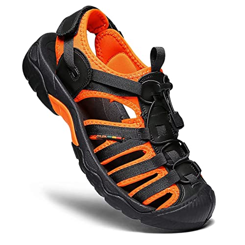 ZYLDK Herren Damen Leder Sandalen Strand Trekkingsandalen Outdoorsandalen Sommer Wandersandale Männer Atmungsaktive geschlossene Sandale Größe 38-46 Orange 45 EU von ZYLDK