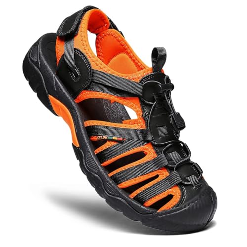 ZYLDK Herren Damen Leder Sandalen Strand Trekkingsandalen Outdoorsandalen Sommer Wandersandale Männer Atmungsaktive geschlossene Sandale Größe 38-46 Orange 41 EU von ZYLDK