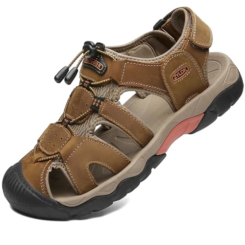 ZYLDK Herren Sandalen Leder Strand Trekkingsandalen Outdoorschuhe Sommer Wanderschuhe Männer Sport-Outdoor Atmungsaktive Sandale Wandersandalen Beach Trekkingschuhe EU44 von ZYLDK