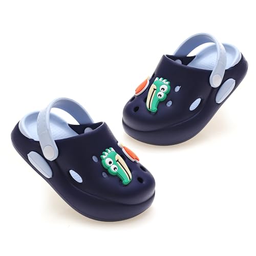 Kinder Clogs Pantoletten Unisex Hausschuhe Gartenschuhe Mädchen Jungen Strand Sandalen Slip On Outdoor Flach Badeschuhe Gummi Gartenclogs Sommer,Weiß-Blau,EU20/21 von ZYLDK