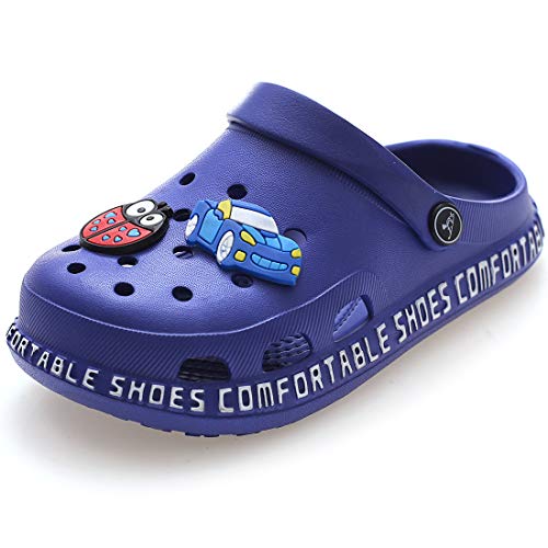 Kinder Clogs Pantoletten Unisex Hausschuhe Gartenschuhe Mädchen Jungen Strand Sandalen Slip On Outdoor Flach Badeschuhe Gummi Gartenclogs Sommer,blau,Gr.30 von ZYLDK