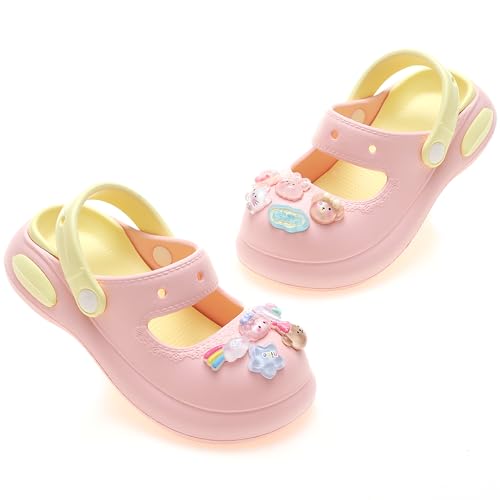 Kinder Clogs Unisex Gartenschuhe Mädchen Jungen Strand Hausschuhe Leichte Outdoor Flach Sandalen Badeschuhe Gartenclogs Sommer,Rosa&Gelb von ZYLDK