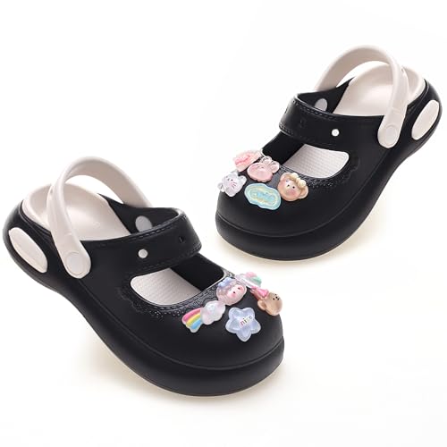 Kinder Clogs Unisex Gartenschuhe Mädchen Jungen Strand Hausschuhe Leichte Outdoor Flach Sandalen Badeschuhe Gartenclogs Sommer,Schwarz&Weiß von ZYLDK