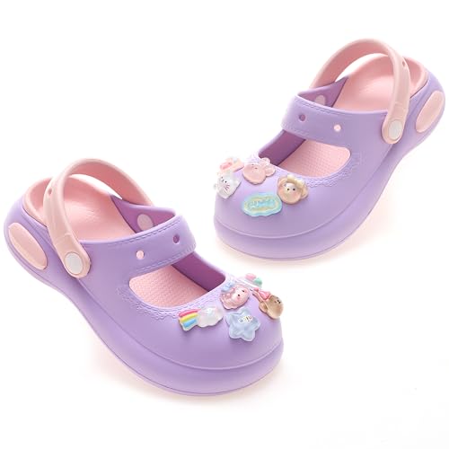 Kinder Clogs Unisex Gartenschuhe Mädchen Jungen Strand Hausschuhe Leichte Outdoor Flach Sandalen Badeschuhe Gartenclogs Sommer,Violett&Rosa von ZYLDK