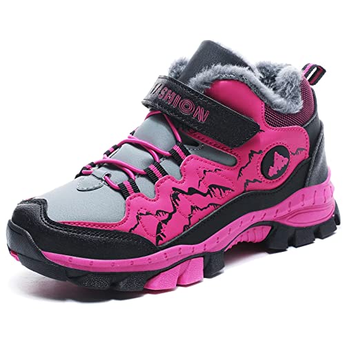 ZYLDK Kinder Winterschuhe Warm Gefütterte Winterboots Jungen Mädchen Trekkingschuhe Schneestiefel Baumwollschuhe Outdoor rutschfest mit Klettverschluss,Rosa,EU 34 von ZYLDK