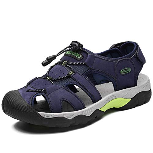 Sandalen Herren Leder Strand Wandersandale Trekkingsandalen Outdoorschuhe Sommer Freizeitschuhe Wanderschuhe Männer Sport-Outdoor Wasser Fischer Atmungsaktive Sandale Größe 39 Blau von ZYLDK