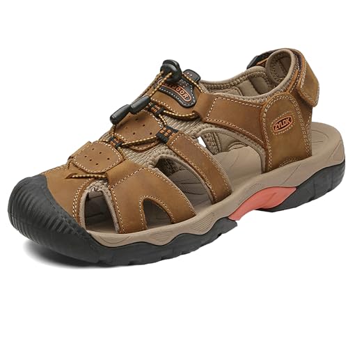 Sandalen Herren Leder Strand Wandersandale Trekkingsandalen Outdoorschuhe Sommer Freizeitschuhe Wanderschuhe Männer Sport-Outdoor Wasser Fischer Atmungsaktive Sandale Größe 38-48 von ZYLDK
