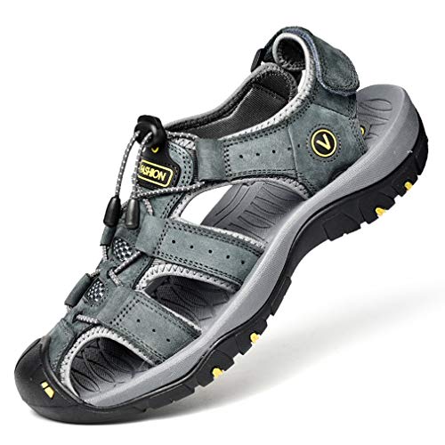 Sandalen Herren Leder Strand Wandersandale Trekkingsandalen Outdoorschuhe Sommer Freizeitschuhe Wanderschuhe Männer Sport-Outdoor Wasser Fischer Atmungsaktive Sandale Grau Größe 39 von ZYLDK