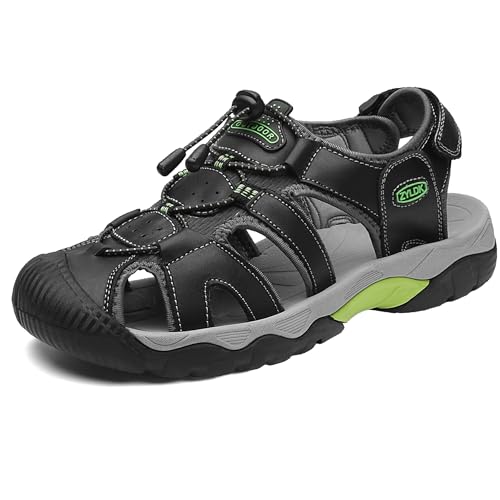 ZYLDK Sandalen Herren Leder Strand Wandersandale Trekkingsandalen Outdoorschuhe Sommer Freizeitschuhe Wanderschuhe Männer Sport-Outdoor Wasser Fischer Atmungsaktive Sandale Größe 45 Schwarz von ZYLDK