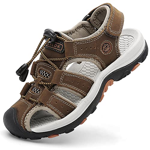 ZYLDK Unisex-Kinder Sandalen Leder für Jungen Mädchen Strand Geschlossene Wandersandale Trekkingsandalen Sport- Outdoor Sommer Atmungsaktive Freizeitschuhe Wanderschuhe,Braun,30 von ZYLDK