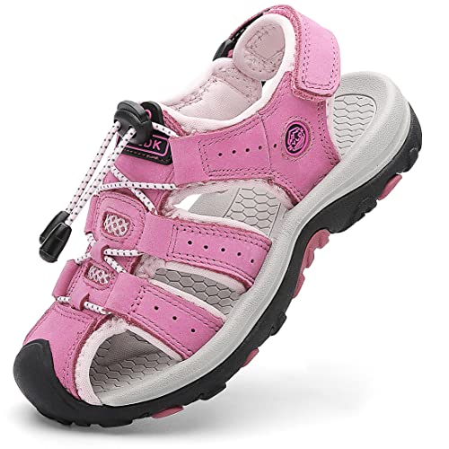 ZYLDK Unisex-Kinder Sandalen Leder für Jungen Mädchen Strand Geschlossene Wandersandale Trekkingsandalen Sport- Outdoor Sommer Atmungsaktive Freizeitschuhe Wanderschuhe,Rosa,36 von ZYLDK