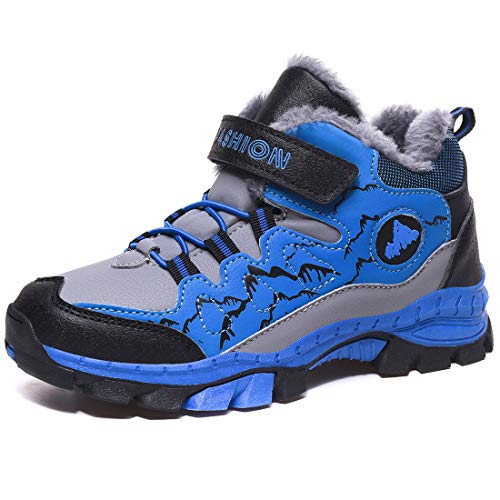 ZYLDK Kinder Winterschuhe Warm Gefütterte Winterboots Jungen Mädchen Trekkingschuhe Schneestiefel Baumwollschuhe Outdoor rutschfest mit Klettverschluss,Blau,EU 30 von ZYLDK