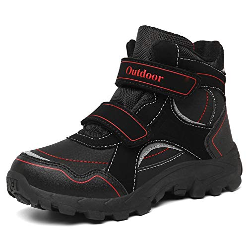 ZYLDK Kinder Winterschuhe Warm Gefütterte Winterboots Jungen Mädchen Trekkingschuhe Schneestiefel Baumwollschuhe Outdoor rutschfest mit Klettverschluss,SchwarzRot,EU 32 von ZYLDK