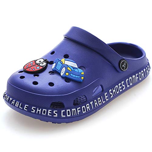 ZYLDK Unisex Gartenschuhe Clogs Kinder Gartenschuhe Kuschelige Hausschuhe Latschen Sommer rutschfeste Slippers mit Cartoon Raupe,2-Blau,EU25 von ZYLDK