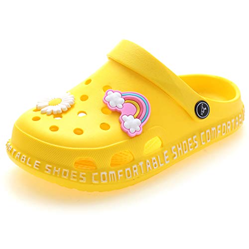 ZYLDK Unisex Gartenschuhe Clogs Kinder Gartenschuhe Kuschelige Hausschuhe Latschen Sommer rutschfeste Slippers mit Cartoon Raupe,2-Gelb,EU28 von ZYLDK