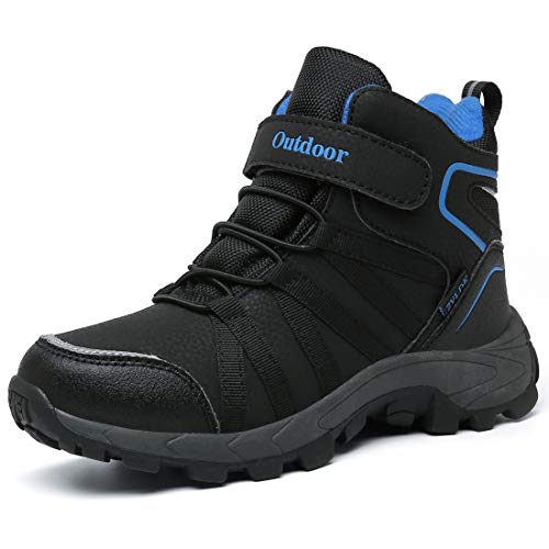 ZYLDK Winterstiefel Kinder Winterschuhe Wanderschuhe Schneestiefel Jungen Warmfutter Wasserdicht Baumwollschuhe Mädchen Trekking Snowboots Mit Klettverschluss,Schwarz-Blau,30 EU von ZYLDK