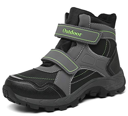 ZYLDK Kinder Winterschuhe Warm Gefütterte Winterboots Jungen Mädchen Trekkingschuhe Schneestiefel Baumwollschuhe Outdoor rutschfest mit Klettverschluss,GrauGrün,EU 35 von ZYLDK