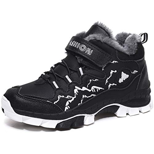 ZYLDK Kinder Winterschuhe Warm Gefütterte Winterboots Jungen Mädchen Trekkingschuhe Schneestiefel Baumwollschuhe Outdoor rutschfest mit Klettverschluss,Schwarz,EU 33 von ZYLDK