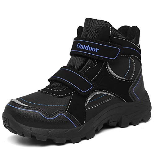 ZYLDK Kinder Winterschuhe Warm Gefütterte Winterboots Jungen Mädchen Trekkingschuhe Schneestiefel Baumwollschuhe Outdoor rutschfest mit Klettverschluss,Schwarzblau,EU 32 von ZYLDK