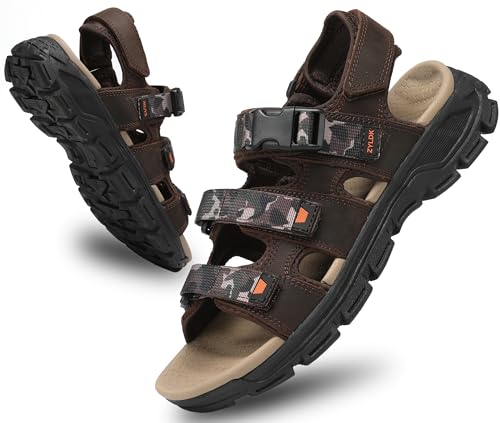 ZYLDK Sandalen Herren Trekkingsandalen Sommer Wanderschuhe Outdoorsandalen Leder Strand Wandersandale Bequem Atmungsaktiv Sportsandalen,Braun1,EU 40 von ZYLDK