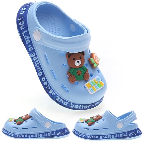 ZYLDK Unisex Gartenschuhe Clogs Kinder Gartenschuhe Kuschelige Hausschuhe Latschen Sommer rutschfeste Slippers mit Cartoon Raupe,3-Blau,EU18 von ZYLDK