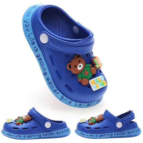 ZYLDK Unisex Gartenschuhe Clogs Kinder Gartenschuhe Kuschelige Hausschuhe Latschen Sommer rutschfeste Slippers mit Cartoon Raupe,3-Dunkelblau,EU18 von ZYLDK