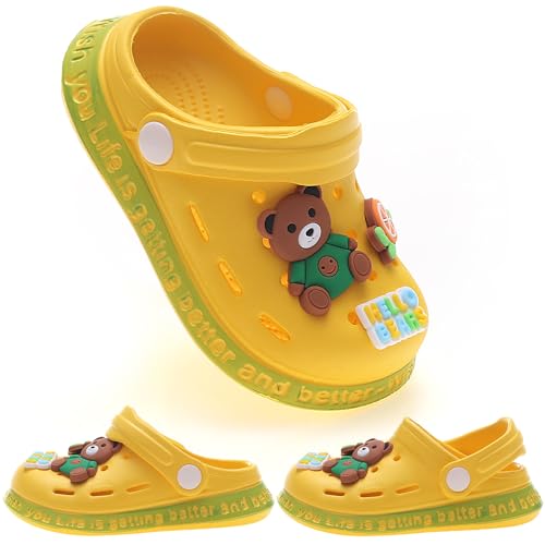 ZYLDK Unisex Gartenschuhe Clogs Kinder Gartenschuhe Kuschelige Hausschuhe Latschen Sommer rutschfeste Slippers mit Cartoon Raupe,3-Gelb,EU19 von ZYLDK