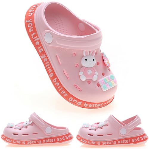 ZYLDK Unisex Gartenschuhe Clogs Kinder Gartenschuhe Kuschelige Hausschuhe Latschen Sommer rutschfeste Slippers mit Cartoon Raupe,3-Rosa,EU18 von ZYLDK