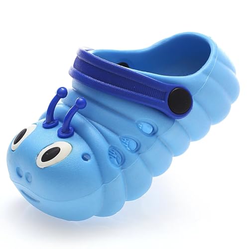 ZYLDK Unisex Gartenschuhe Clogs Kinder Gartenschuhe Kuschelige Hausschuhe Latschen Sommer rutschfeste Slippers mit Cartoon Raupe,Hellblau,EU20 von ZYLDK