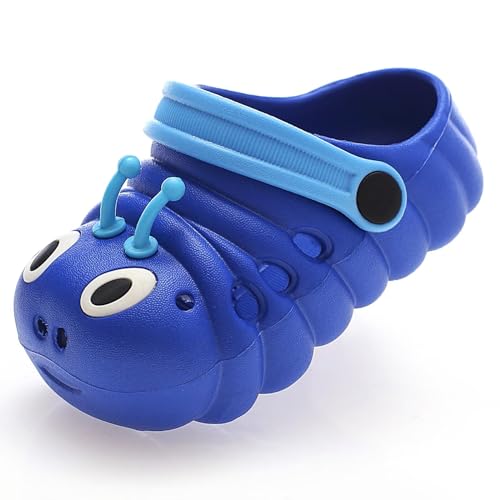 ZYLDK Unisex Gartenschuhe Clogs Kinder Gartenschuhe Kuschelige Hausschuhe Latschen Sommer rutschfeste Slippers mit Cartoon Raupe,Raupe Navy Blau,EU21 von ZYLDK