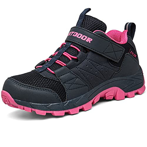 ZYLDK Unisex Kinder Wanderschuhe Jungen Mädchen Trekkingschuhe Outdoorschuhe Atmungsaktiv Freizeitschuhe mit Klettverschluss Pink&Blau 40 von ZYLDK