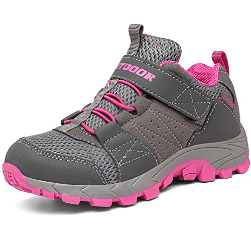 ZYLDK Unisex Kinder Wanderschuhe Jungen Mädchen Trekkingschuhe Outdoorschuhe Atmungsaktiv Freizeitschuhe mit Klettverschluss Pink&Grau 40 von ZYLDK