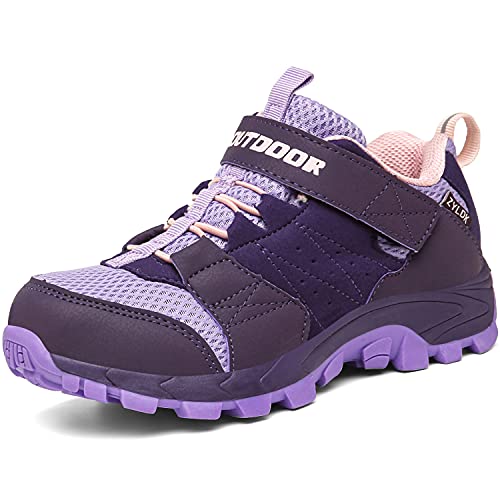 ZYLDK Unisex Kinder Wanderschuhe Jungen Mädchen Trekkingschuhe Outdoorschuhe Atmungsaktiv Freizeitschuhe mit Klettverschluss Violett 40 von ZYLDK