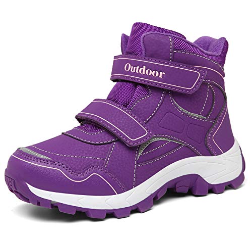 ZYLDK Kinder Winterschuhe Warm Gefütterte Winterboots Jungen Mädchen Trekkingschuhe Schneestiefel Baumwollschuhe Outdoor rutschfest mit Klettverschluss,Violett,EU 37 von ZYLDK