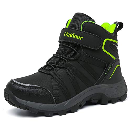 ZYLDK Winterstiefel Kinder Winterschuhe Wanderschuhe Schneestiefel Jungen Warmfutter Wasserdicht Baumwollschuhe Mädchen Trekking Snowboots Mit Klettverschluss,Schwarz-Grün,31 EU von ZYLDK
