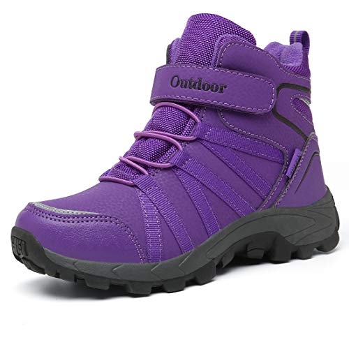 ZYLDK Winterstiefel Kinder Winterschuhe Wanderschuhe Schneestiefel Jungen Warmfutter Wasserdicht Baumwollschuhe Mädchen Trekking Snowboots Mit Klettverschluss,Violett,29 EU von ZYLDK