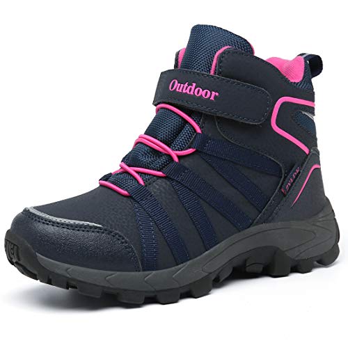 ZYLDK Winterstiefel Kinder Winterschuhe Wanderschuhe Schneestiefel Jungen Warmfutter Wasserdicht Baumwollschuhe Mädchen Trekking Snowboots Mit Klettverschluss,Blau-Pink,28 EU von ZYLDK