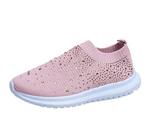 ZYLL DarkSwan Frau Socke Sneakers Schuhe mit Strass, Mode Slip On Loafers Krankenschwester Schuhe Leichte Wanderschuhe Casual Chaussures Flats Schuhe,Rosa,35 von ZYLL