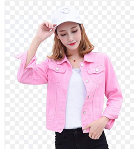 ZYLL Jeans-Jacke und Mäntel für Frauen 2019 Herbst-Süßigkeit-Farbe beiläufige Kurze Jeansjacke Kleidung,Rosa,S von ZYLL