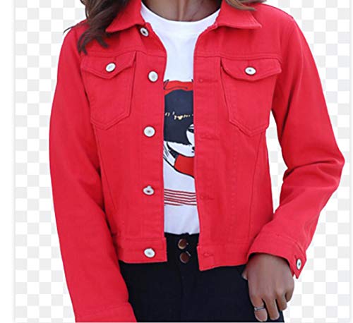 ZYLL Jeans-Jacke und Mäntel für Frauen 2019 Herbst-Süßigkeit-Farbe beiläufige Kurze Jeansjacke Kleidung,Rot,XL von ZYLL