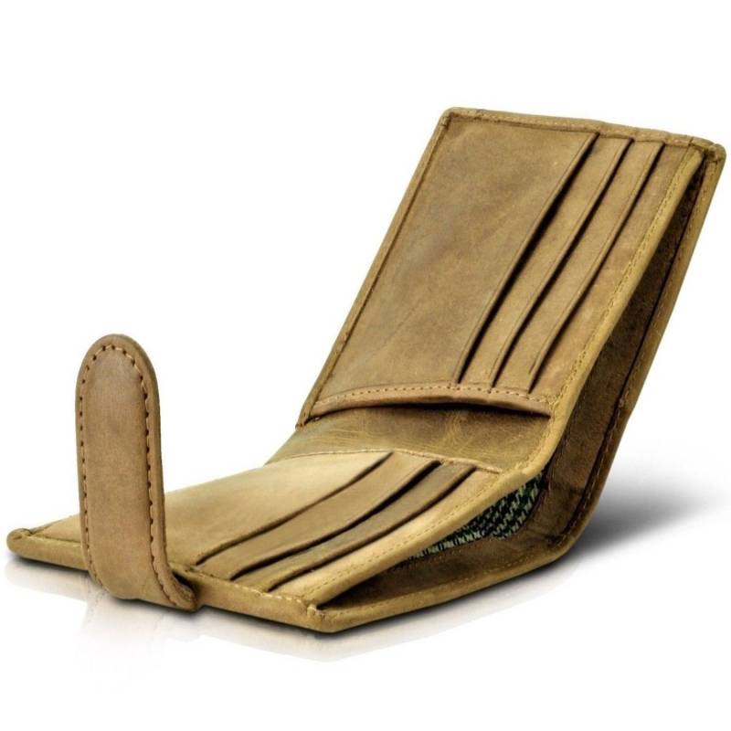 Leder Portemonnaie Für Herren Aus Echtem 100% , Hacken-Schleifen-Verschluss Mit Geschenkbox Premium-Jägerleder Handgefertigt - Genäht von ZYLOLEATHER