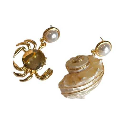 Coastal Styles Tropfen-Ohrringe, Muschel- und Krebs-Designs, asymmetrischer Legierungsschmuck, vielseitiger Urlaubs-Ohrschmuck, Strandschmuck, asymmetrisches Design von ZYMIADOU
