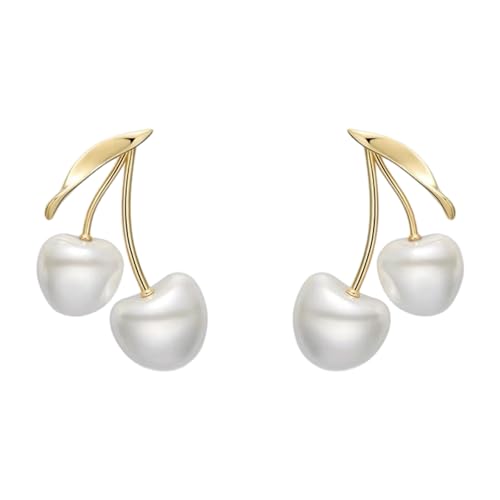 Cremefarbene Kirschen-Perlenohrringe für Frauen für empfindliche Ohren, eleganter Kupferschmuck, formelle Freizeitkleidung von ZYMIADOU