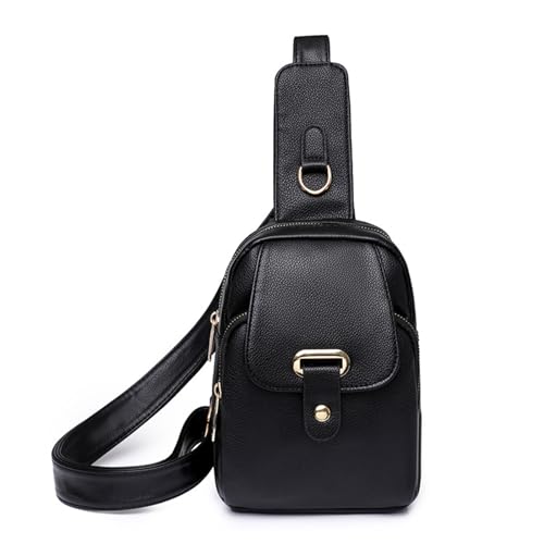 Crossbody Hüfttasche PU Mode Trendy Reise Gürteltasche Große Kapazität Sport für Mädchen Freizeit Brust Leicht und Tragbar Brust, Schwarz , Mass Beauty von ZYMIADOU