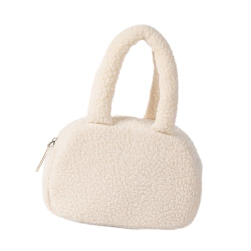 Damen-Handtasche aus Fleece, lässige Tasche mit Tragegriff oben mit geräumigem Innenraum und einfarbigem Reißverschluss für Komfort und Stil, Tasche mit Tragegriff oben, beige, One Size von ZYMIADOU