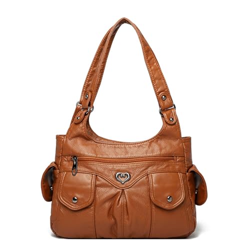 Damen Multi Pocket PU Leder Handtasche mit trendigen Punknieten Nieten Stil Arbeit Schultertasche für verschiedene Anlässe Multi Pocket Handtasche, braun, One Size Damen Multi Pocket PU Leder Handtasche mit trendigen Punknieten Nieten Stil Arbeit Schultertasche für verschiedene Anlässe Multi Pocket Handtasche, braun, One Size von ZYMIADOU